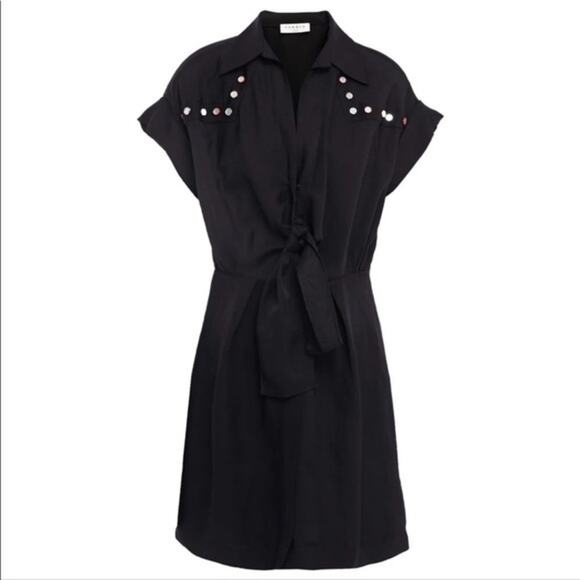 Sandro Paris Mabel Linen Blend Button Embellished Dress Black Size 34 NWOT - Picture 2 of 10